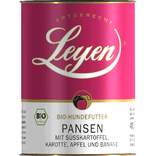 Bio Pansen mit Süßkartoffel Karotte Apfel und Banane 410g Hund Nassfutter Leyen